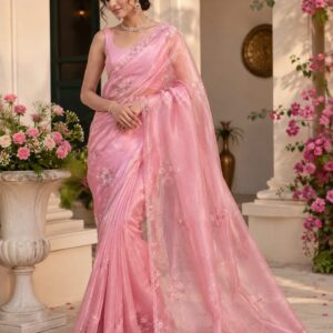 Royal Pink Organza saree-Vastrika
